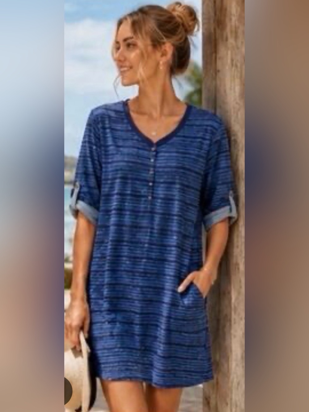 Lauren Ralph Lauren Blue Striped Henley Mini Dress